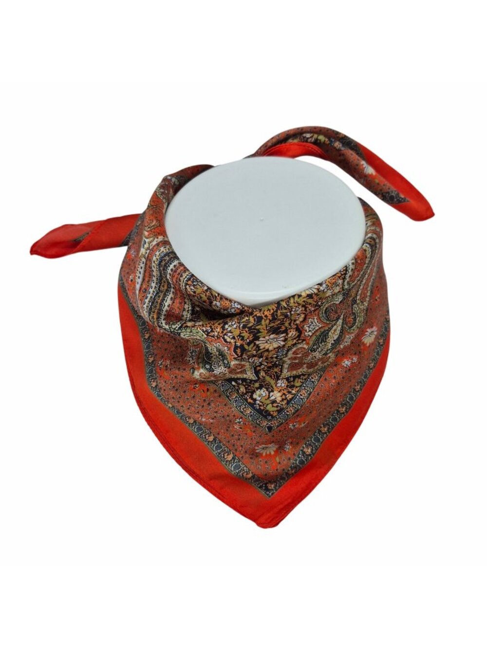 โค๏ธElegant Paisley Silk Scarf Square Orange Red Floral Neck Head Wrap luxurious
